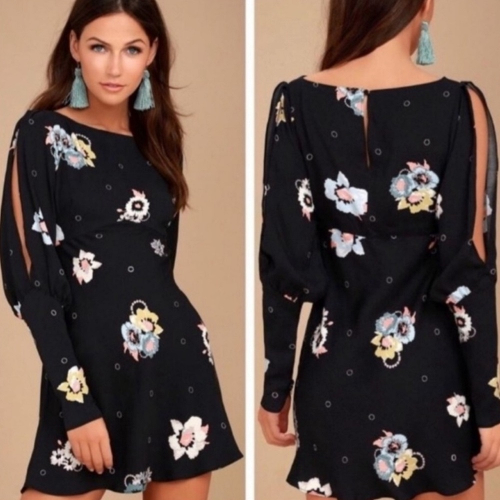 NWT Free People Sunshadows Split Long Sleeves Floral Print Size 2 Dress